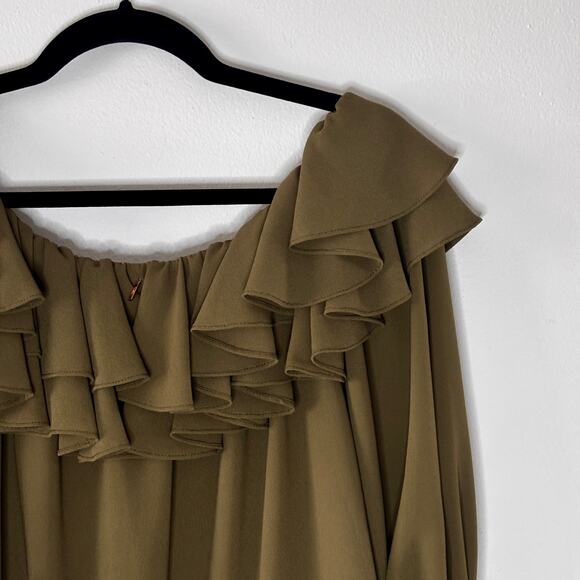 MISA Los Angeles Women’s Ruffle Off Shoulder Blouse Olive Green Size Small - Picture 11 of 16